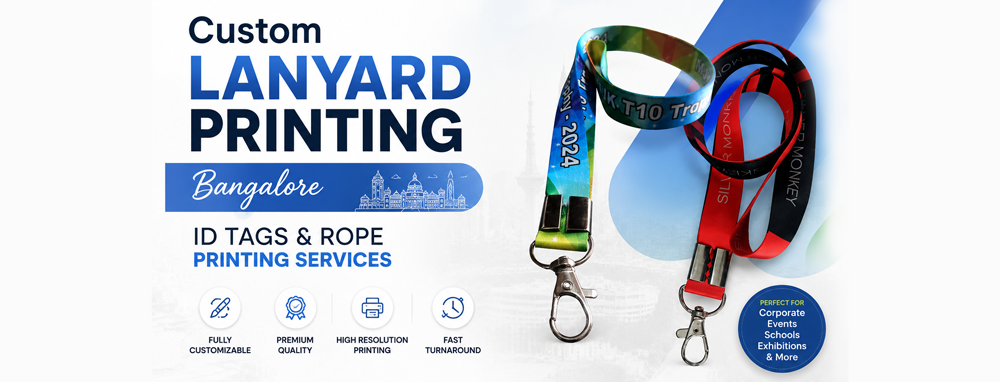 Professional lanyard printing, tag printing, and rope printing services in Bangalore. Customized branding solutions, vibrant printing, durable materials, bulk order support, and quick turnaround times.